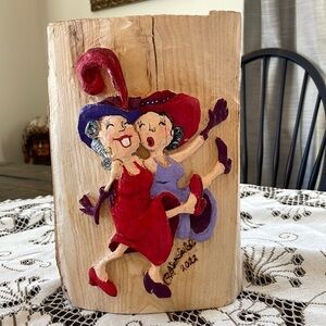 Wooden Carved Flappers Free Standing Girl Gal Pal Signed/ Etched 2022